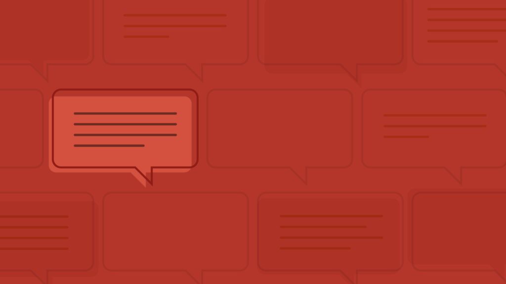 Illustration showing multiple conversation bubbles, with one bright conversation bubble, representing b2b content marketing, standing out
