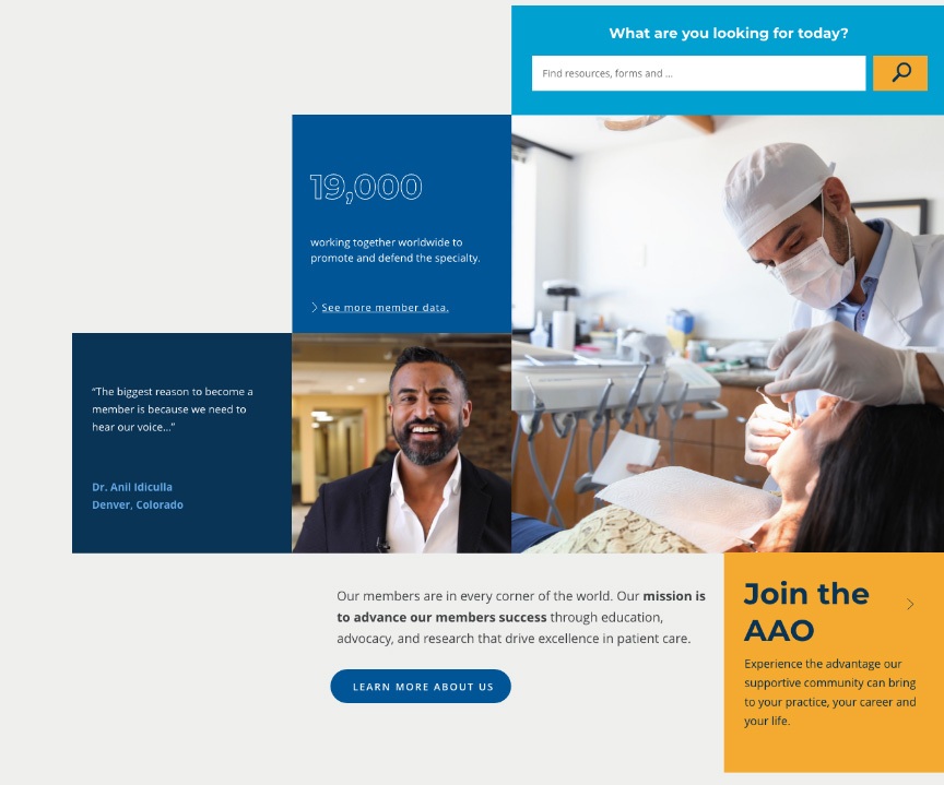 Statistic blocks and calls to action on the AAO website