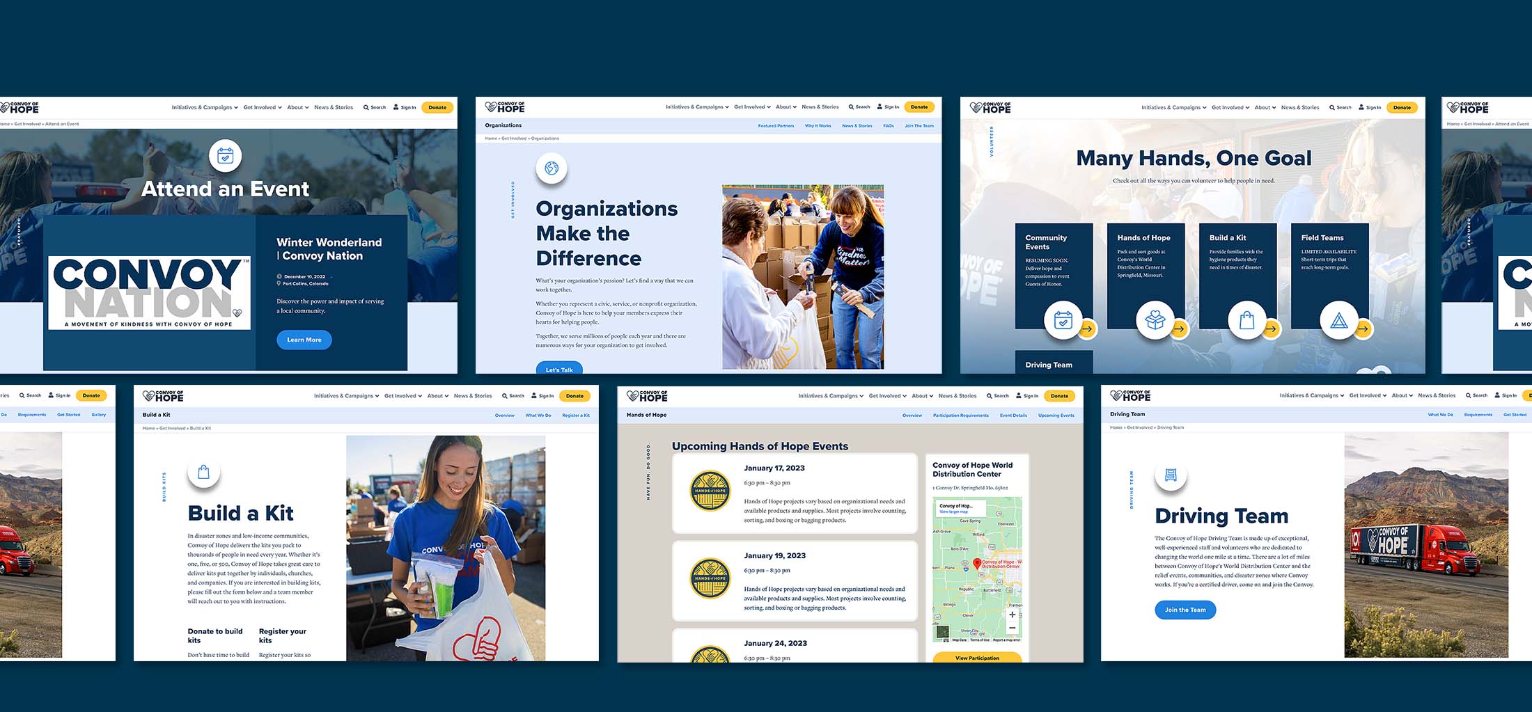 Convoy of Hope website design pages