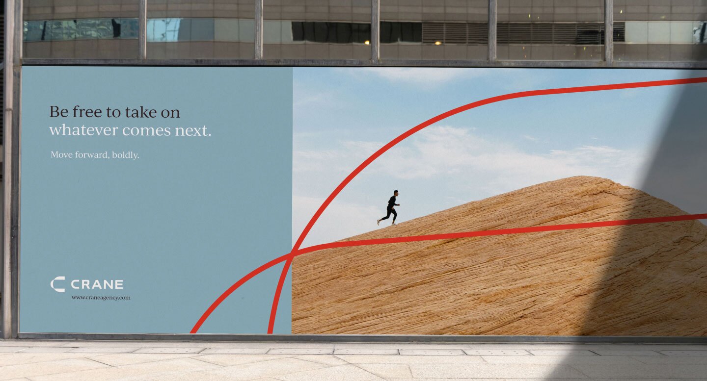 Crane Agency branding on a billboard