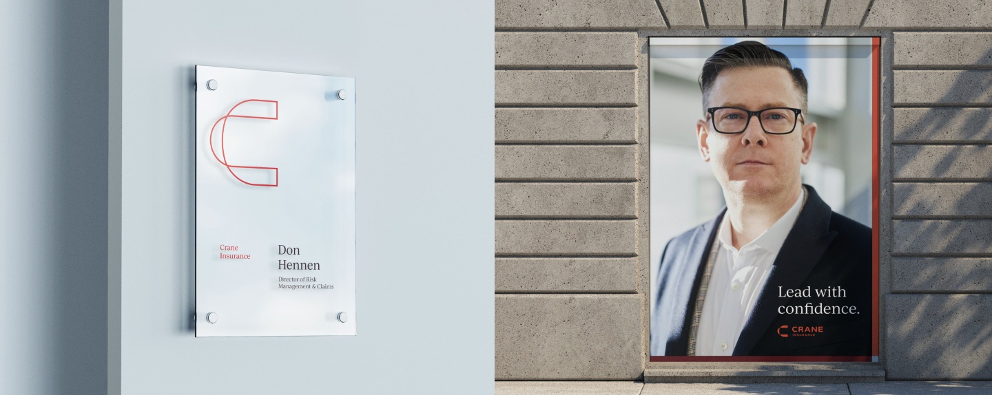 Crane Agency's new brand applied to environmental signage and advertisements