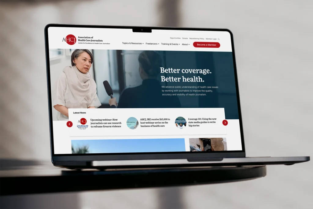 AHCJ website UX/UI design on a laptop.