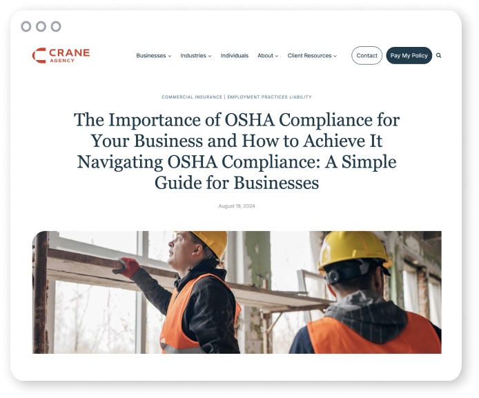 Crane Agency Insurance Website Tablet