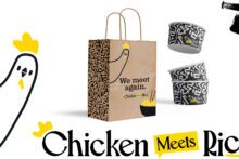 Chicken Meets Rice branding on takeout containers