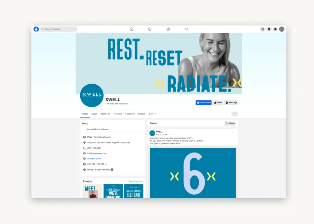 Facebook page with the new Xwell brand identity