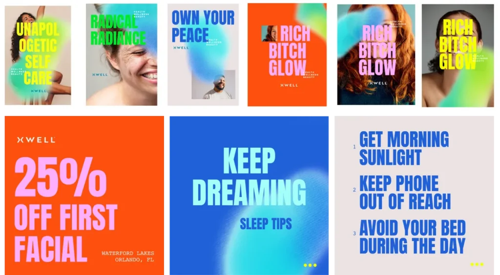 Early brand identity exploration for Xwell rooted in affirmation