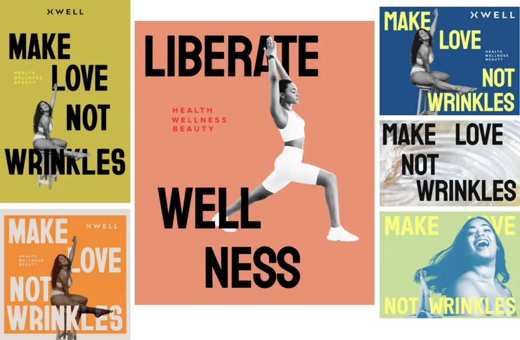 Early explorations of a brand identity direction for Xwell, rooted in rebellion